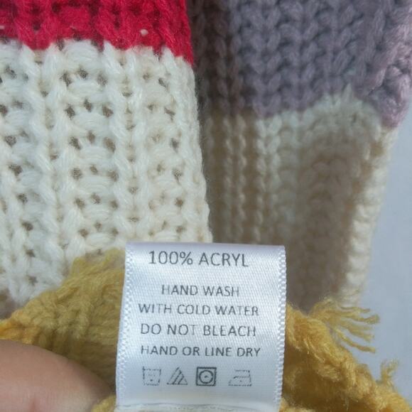 Dress Up Bright Multicolor Stripe Over Sized Distressed Knit Sweater Size S - Picture 6 of 6